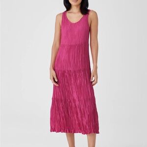 Eileen Fisher Crushed Silk Tiered Dress Sz L EUC